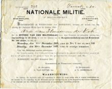 1901 Oproep Nationale Militie Arie van Steenderen de Kok  